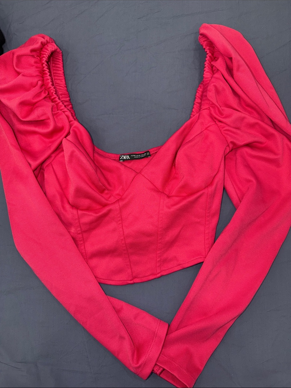 Zara Vibrant Pink Long Sleeve Corset Crop Top